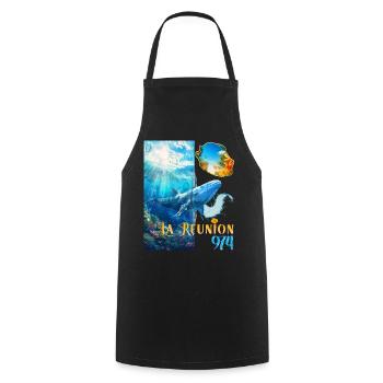 Reunion Island 974 Tropical Flower Hibiscus Whale - Cooking Apron - black - Front - AI Model Male 185 dark (185cm)