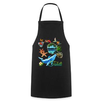 Tahiti-Blauwal, Kolibri und Hibiskusblüten - Kochschürze - Schwarz - Vorne - AI Model Male 185 dark (185cm)