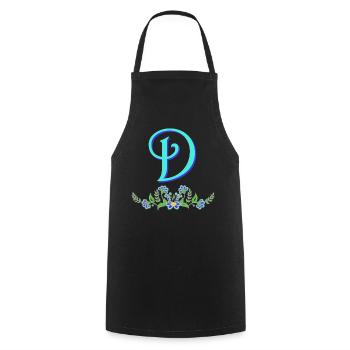 Flower Blue D - Cooking Apron - black - Front - AI Model Male 185 dark (185cm)