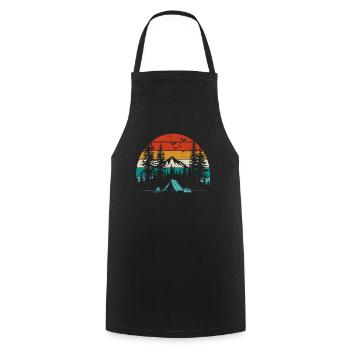 Retro Sonne Berge Wald Natur Outdoor Wandern - Kochschürze - Schwarz - Vorne - AI Model Male 185 dark (185cm)