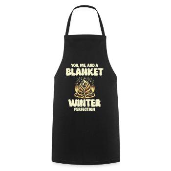 Toi, moi et couverture, Perfection hivernale, Amour, Hiver - Tablier de cuisine - noir - Devant - AI Model Male 185 dark (185cm)