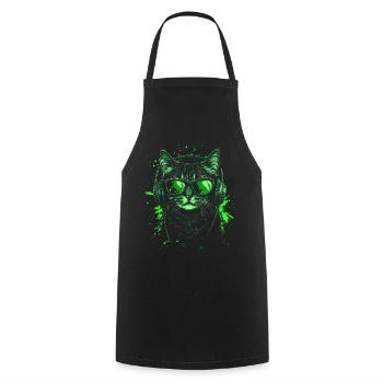 DJ Cool Outfit Pop Art Techno Festival Katze - Kochschürze - Schwarz - Vorne - AI Model Male 185 dark (185cm)