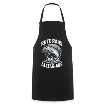 Angeln | Rute raus Alltag aus | Angler - Kochschürze - Schwarz - Vorne - AI Model Male 185 dark (185cm)