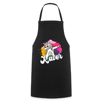 XAVER - Schöner Jungen Name mit Coolem Einhorn - Kochschürze - Schwarz - Vorne - AI Model Male 185 dark (185cm)