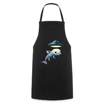 UFO Abduction: Alien and Axolotl - Cooking Apron - black - Front - AI Model Male 185 dark (185cm)