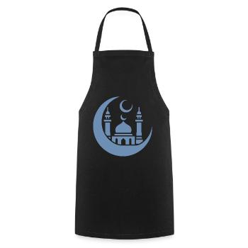 Silhouette de mosquée avec croissant de lune : Art islamique - Tablier de cuisine - noir - Devant - AI Model Male 185 dark (185cm)