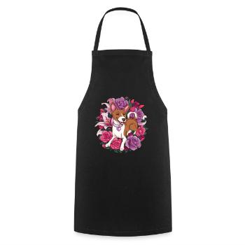 Basenji Dog with Roses and Lillies for Dog Fans - Cooking Apron - black - Front - AI Model Male 185 dark (185cm)