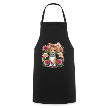Chien Basenji avec des roses et des lys pour les fans de chiens - Tablier de cuisine - noir - Devant - AI Model Male 185 dark (185cm)