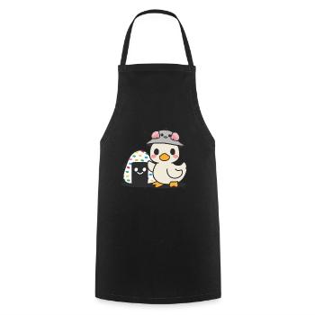 Caneton kawaii dans le style dessin animé avec de gros onigiri - Tablier de cuisine - noir - Devant - AI Model Male 185 dark (185cm)