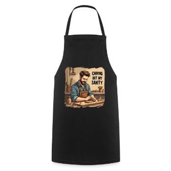 Holzarbeit Woodworking Carving out my Sanity - Cooking Apron - black - Front - AI Model Male 185 dark (185cm)