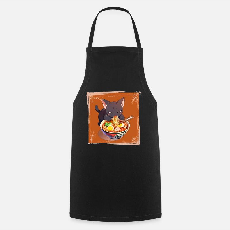 Katze isst Ramen - Kochschürze - Schwarz