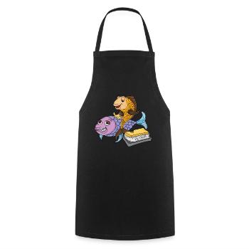 Butter with the fish Low German saying - Cooking Apron - black - Front - AI Model Male 185 dark (185cm)