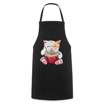 Japanese kawaii cat with noodles cat owner - Cooking Apron - black - Front - AI Model Male 185 dark (185cm)