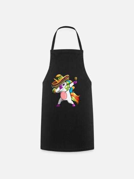 Einhorn mit Sombrero und Rassel Unicorn Fiesta - Kochschürze - Schwarz