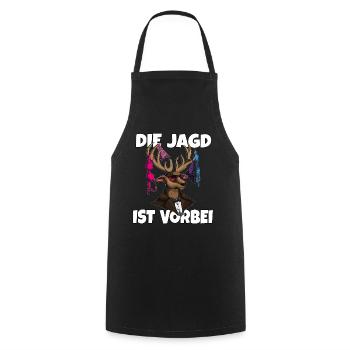Hirschgeweihshirt mit Damenunterwäsche zum JGA - Kochschürze - Schwarz - Vorne - AI Model Male 185 dark (185cm)