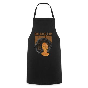 Une fille afro-américaine Dieu dit que je suis black pride - Tablier de cuisine - noir - Devant - AI Model Male 185 dark (185cm)