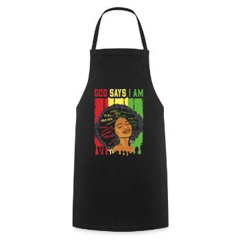 Une fille afro-américaine Dieu dit que je suis black pride - Tablier de cuisine - noir - Devant - AI Model Male 185 dark (185cm)