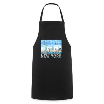 New York Skyline Heartbeat Statue of Liberty - Cooking Apron - black - Front - AI Model Male 185 dark (185cm)