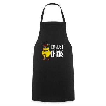 Je suis juste ici pour le motif de poulet Chicks Chicks - Tablier de cuisine - noir - Devant - AI Model Male 185 dark (185cm)