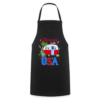 Glamping in The USA July 4th - Cooking Apron - black - Front - AI Model Male 185 dark (185cm)