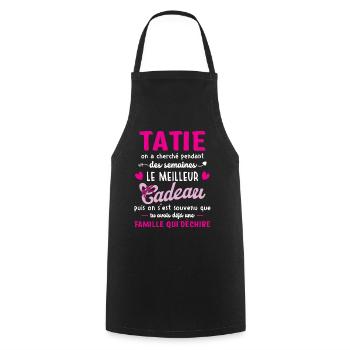 Meilleur cadeau tatie citation coeur ruban tante - Tablier de cuisine - noir - Devant - AI Model Male 185 dark (185cm)
