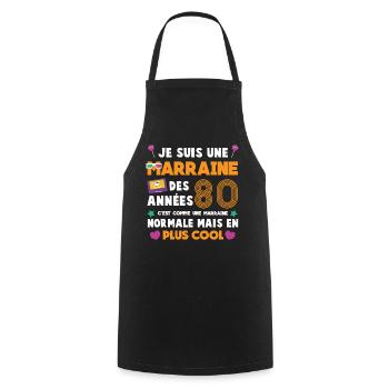 Demande annonce marraine rétro années 80 lunettes - Tablier de cuisine - noir - Devant - AI Model Male 185 dark (185cm)