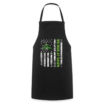 We Ride At Dawn Dad Lawn Mower Make Laugh Day Yard - Cooking Apron - black - Front - AI Model Male 185 dark (185cm)