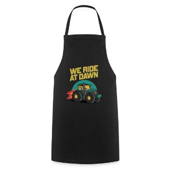 We Ride At Dawn Dad Lawn Mower Make Laugh Day Yard - Cooking Apron - black - Front - AI Model Male 185 dark (185cm)