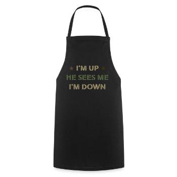 Im Up Il me voit Im Down Dicton inspirant - Tablier de cuisine - noir - Devant - AI Model Male 185 dark (185cm)