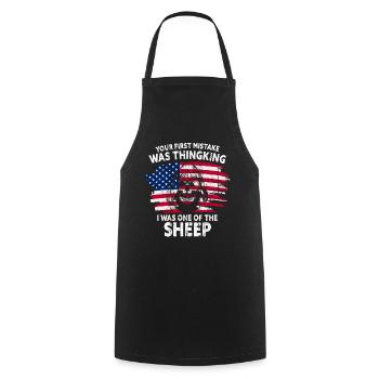 Your first Mistake was thinking I was a Sheep - Cooking Apron - black - Front - AI Model Male 185 dark (185cm)