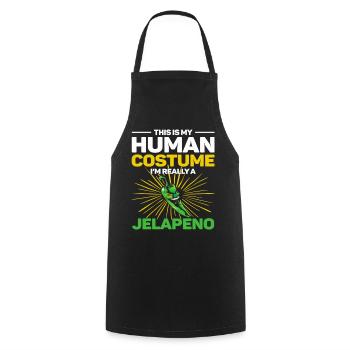 C’est mon costume humain, je suis vraiment un jalapeno - Tablier de cuisine - noir - Devant - AI Model Male 185 dark (185cm)