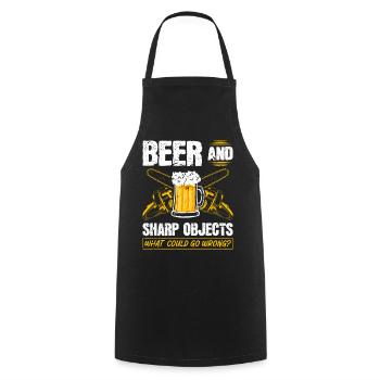 Beer Sharp Objects What Could Go Wrong Chainsaw - Cooking Apron - black - Front - AI Model Male 185 dark (185cm)