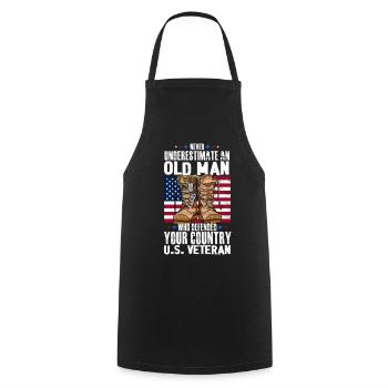 Never Underestimate An Old Man Veteran USA Flag - Cooking Apron - black - Front - AI Model Male 185 dark (185cm)