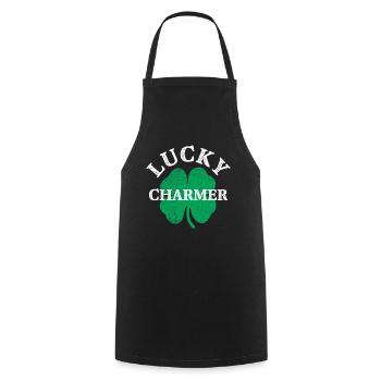 Lucky Charmer Funny St Patricks Day - Cooking Apron - black - Front - AI Model Male 185 dark (185cm)