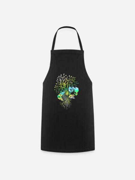 Anatomisches Herz und Blumen - Kochschürze - Schwarz