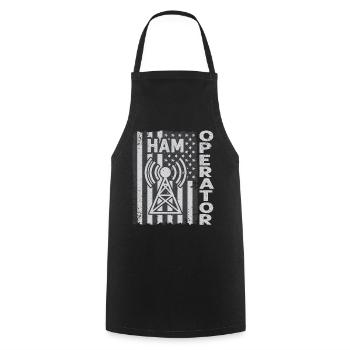Ham Operator US Flag - Cooking Apron - black - Front - AI Model Male 185 dark (185cm)
