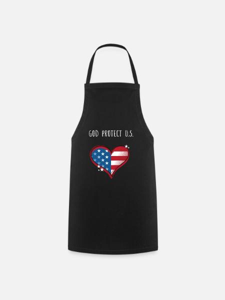 God Protect US 4th of July Independence Fourth of - Cooking Apron - black
