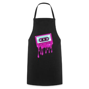 80's Cassette Tape 1990s Pencil Winding Cassette - Cooking Apron - black - Front - AI Model Male 185 dark (185cm)
