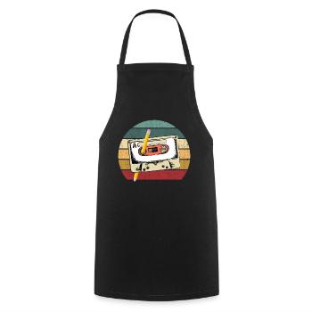 80's Cassette Tape 1990s Pencil Winding Cassette - Cooking Apron - black - Front - AI Model Male 185 dark (185cm)