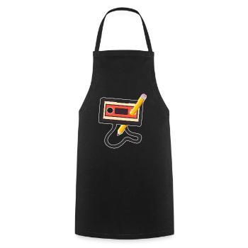 80's Cassette Tape 1990s Pencil Winding Cassette - Cooking Apron - black - Front - AI Model Male 185 dark (185cm)