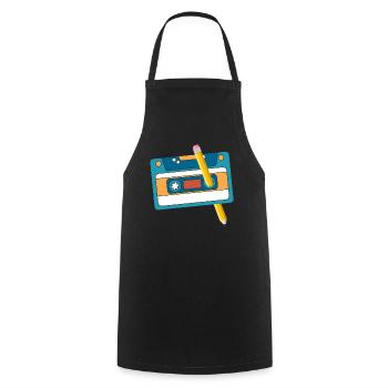 80's Cassette Tape 1990s Pencil Winding Cassette - Cooking Apron - black - Front - AI Model Male 185 dark (185cm)