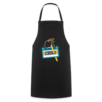 80's Cassette Tape 1990s Pencil Winding Cassette - Cooking Apron - black - Front - AI Model Male 185 dark (185cm)