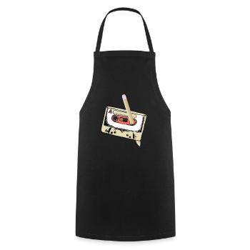 80's Cassette Tape 1990s Pencil Winding Cassette - Cooking Apron - black - Front - AI Model Male 185 dark (185cm)