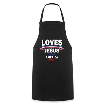 Loves Jesus and America Too God Christian - Cooking Apron - black - Front - AI Model Male 185 dark (185cm)