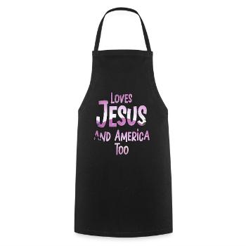 Loves Jesus and America Too God Christian - Cooking Apron - black - Front - AI Model Male 185 dark (185cm)