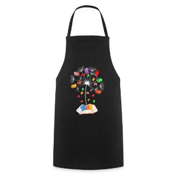 Livres fleurs de pissenlit lecture amoureux - Tablier de cuisine - noir - Devant - AI Model Male 185 dark (185cm)