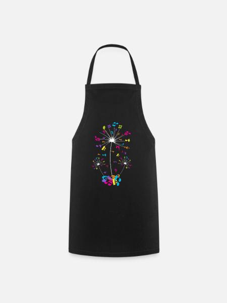 Notes de musique, fleurs de pissenlit, musiciens - Tablier de cuisine - noir