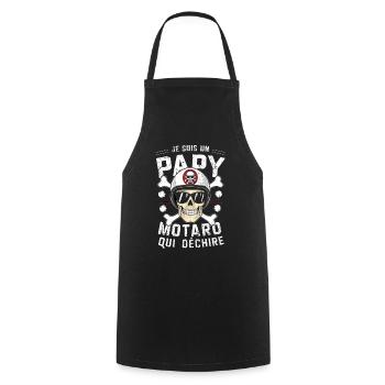 Cadeau Papy motard qui déchire tête de mort moto - Tablier de cuisine - noir - Devant - AI Model Male 185 dark (185cm)