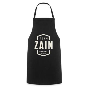 Team Zain Lifetime Member - Name Zain - Cooking Apron - black - Front - AI Model Male 185 dark (185cm)