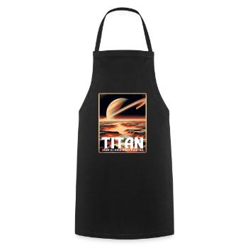 Titan Saturn Mond Sonnensystem Reiseposter - Kochschürze - Schwarz - Vorne - AI Model Male 185 dark (185cm)